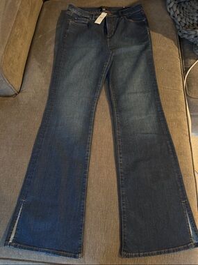 Ann Taylor Dark Blue Flare Jeans with Subtle Side Slits